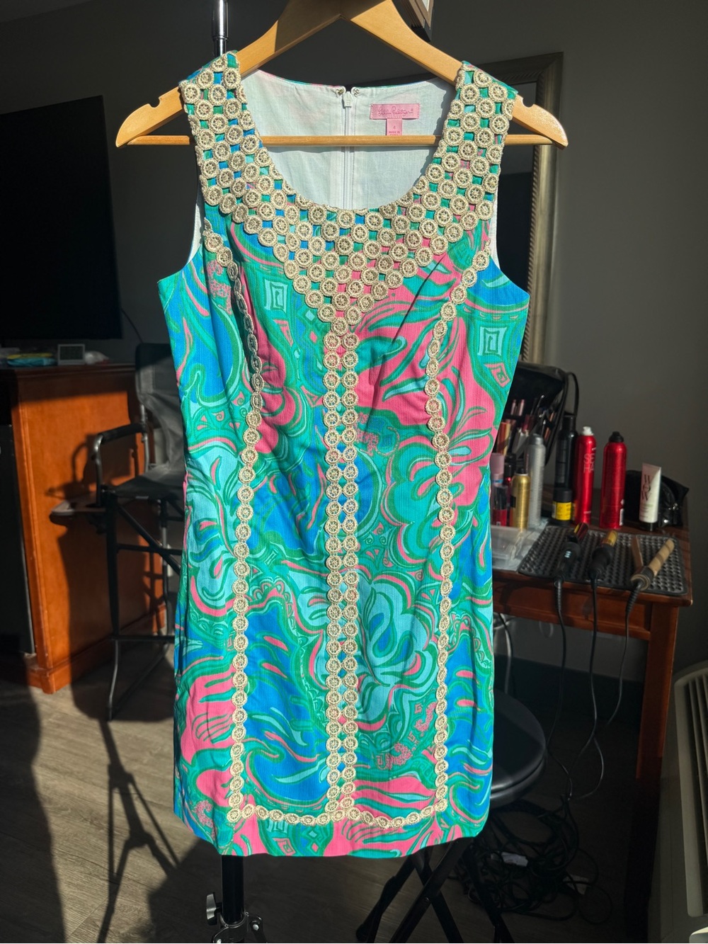 Lilly Pulitzer Teal, Pink & Aqua Beaded Sleeveless Shift Dress - Picture 1 of 4